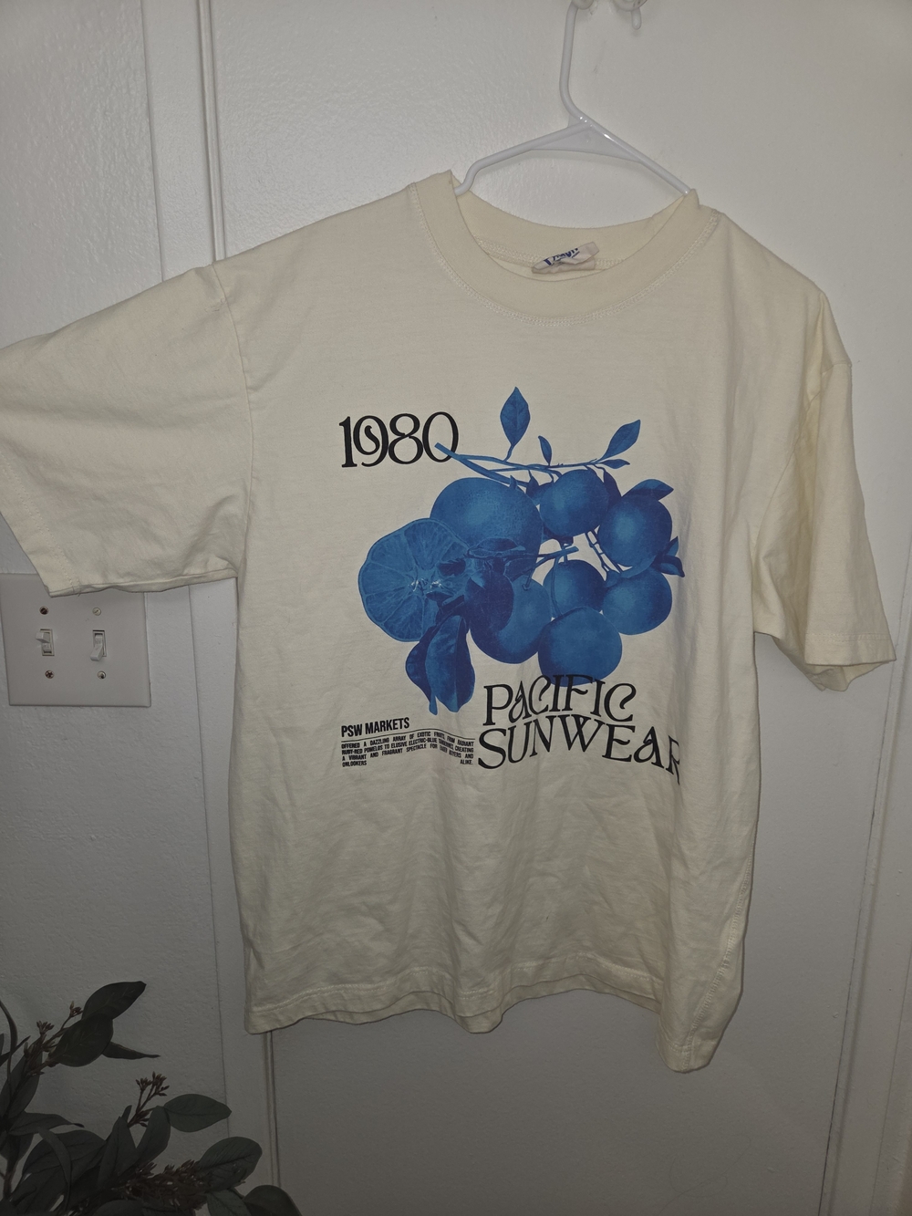Pacsun Cream Short-Sleeve Tee with Blue Fruit Graphic